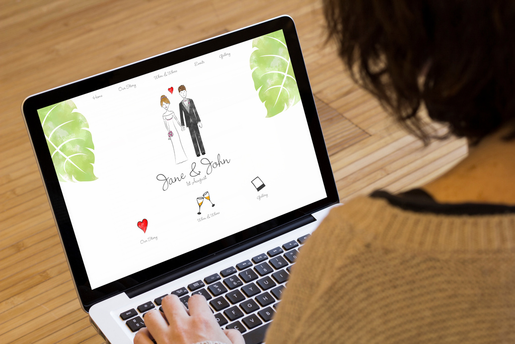 woman computer wedding invitation